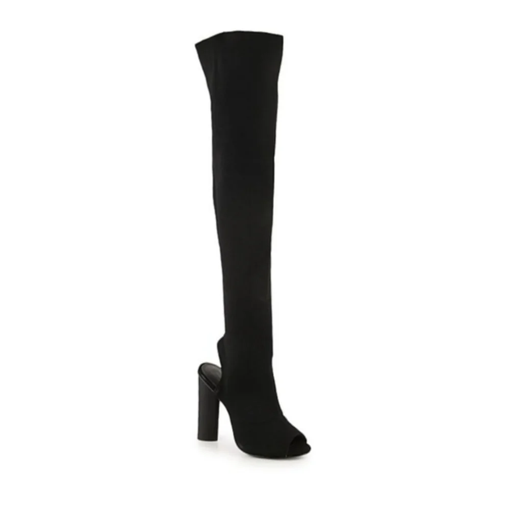 ZIGI New York Vertex Black Open Toe Stretch Over the Knee Sock Boots Size 6.5